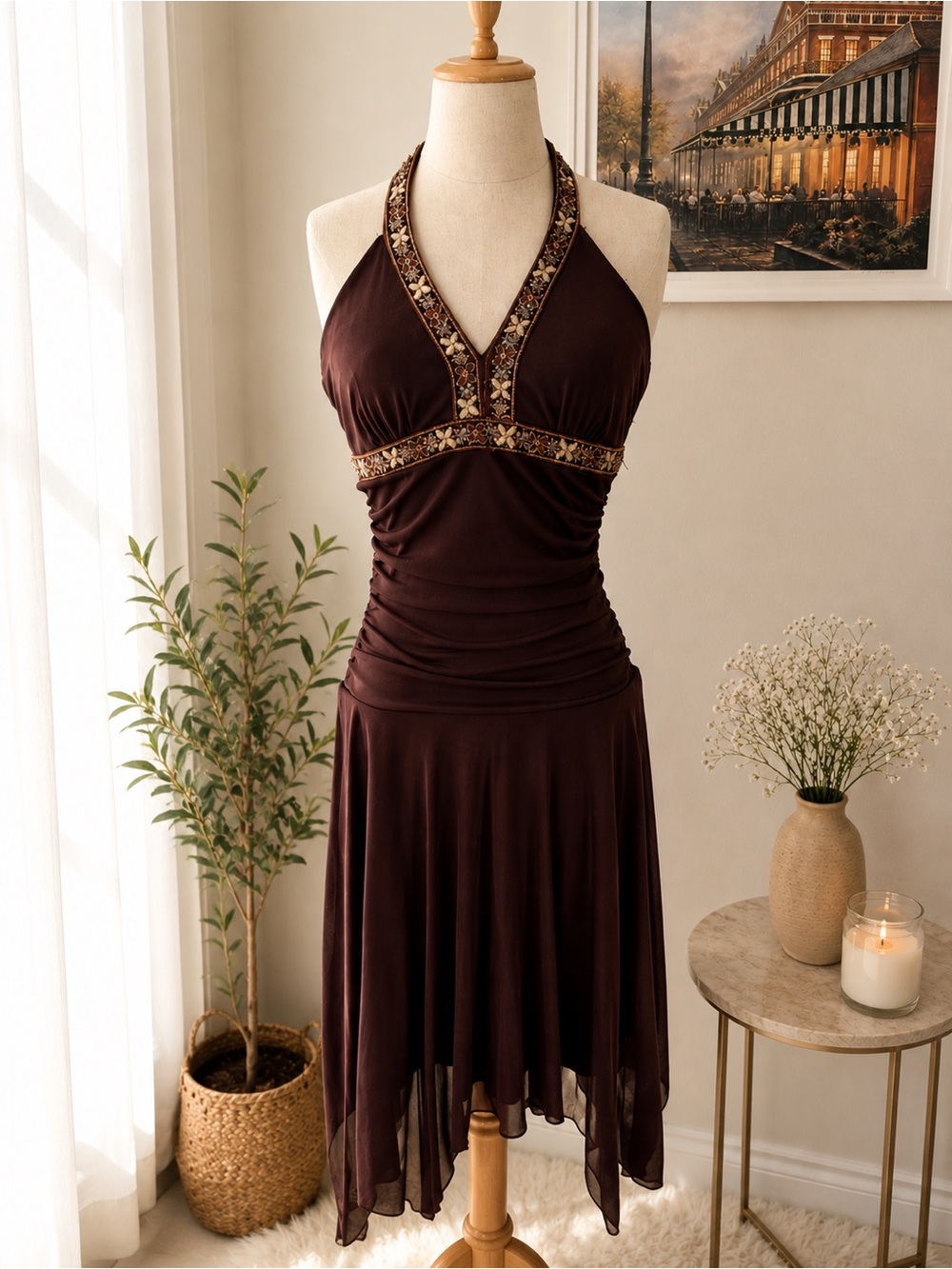 Vintage Trixxi Brown Spaghetti Strap Dress